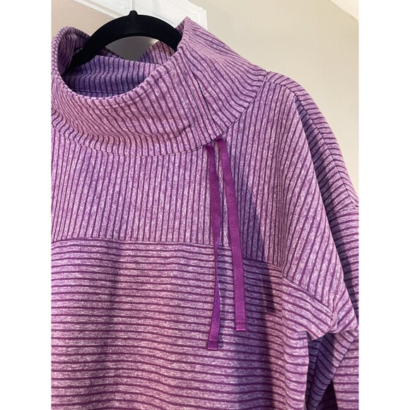 Talbots Women’s Medium Purple Striped Cowl Neck Pullover Sweatshirt Athleisure - Picture 2 of 9